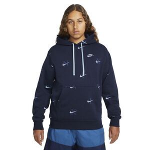 Nike Club Fleece Hoodie Mens Size Small Blue All Over  DV9601-451
